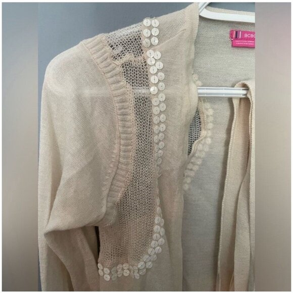 BCBGirls Cream Wrap Long Sleeve Cardigan Women's Size Medium Cozy Knit - Picture 3 of 6